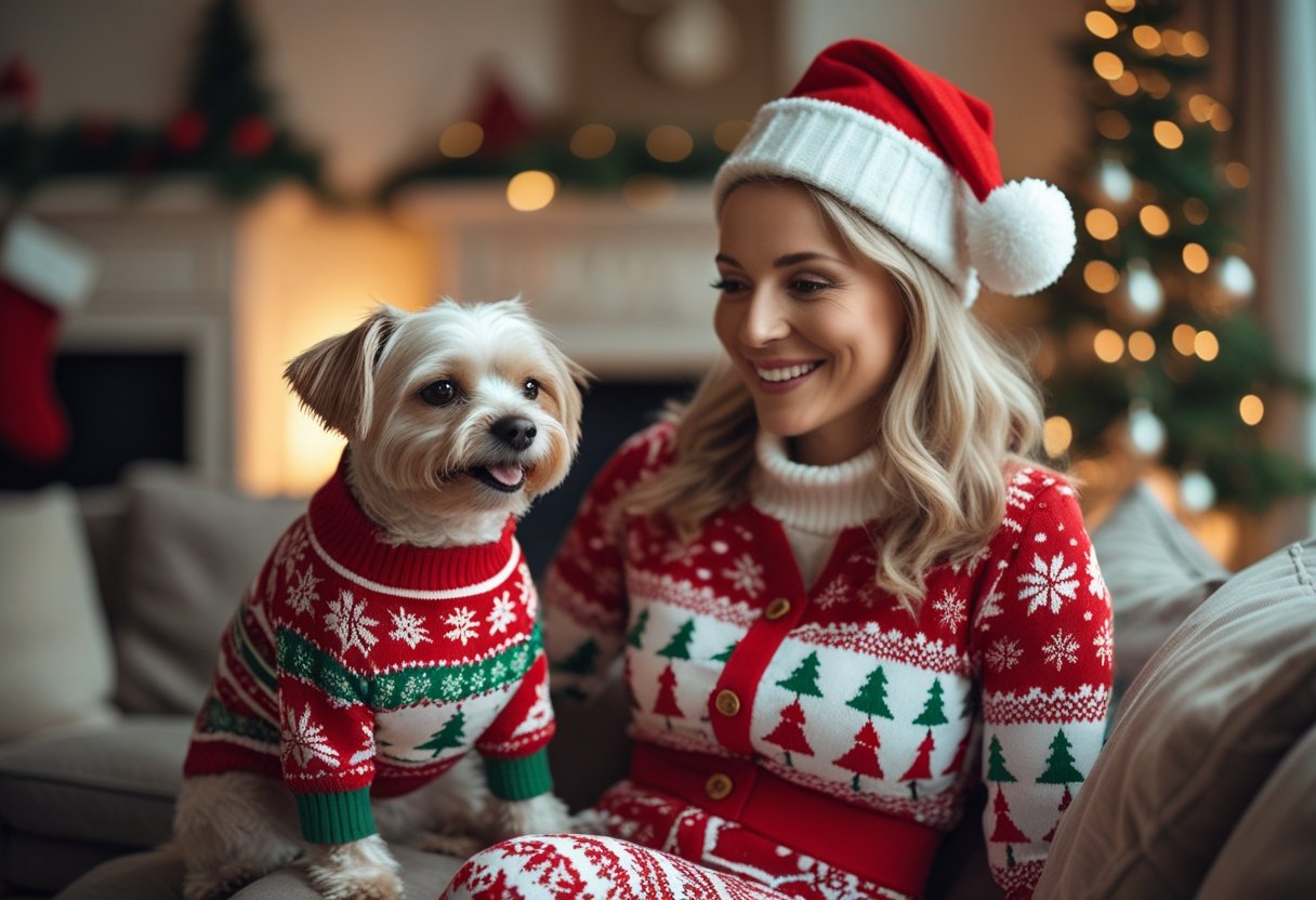 Sådan matcher du din julejumpsuit med din hunds julesweater